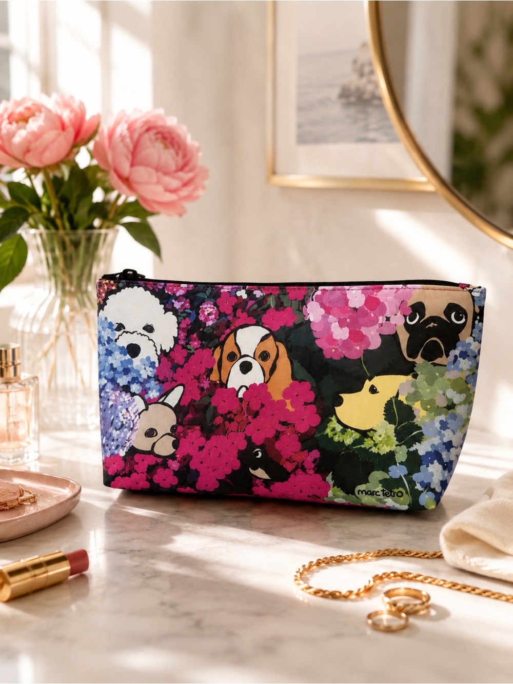 MARC TETRO Dog Floral Cosmetic Bag